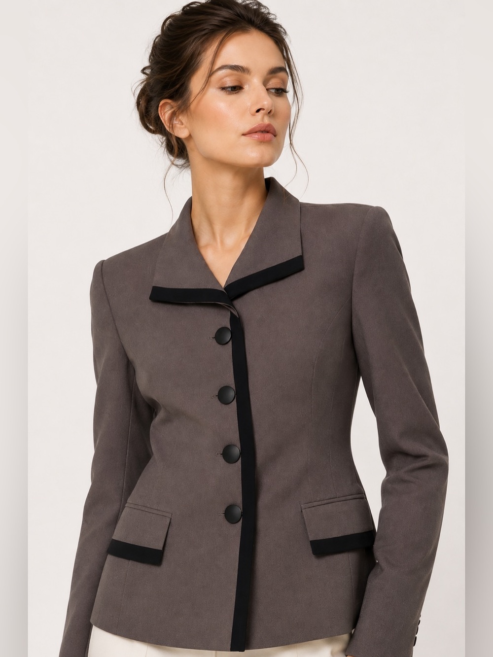 Vintage Christian Dior Wool Blazer Size 8 Brown Black Trim Quiet Luxury